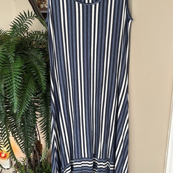Sunday Anthropologie Blue White Striped High Low Maxi Dress Sleeveless Stretch - Picture 3 of 14